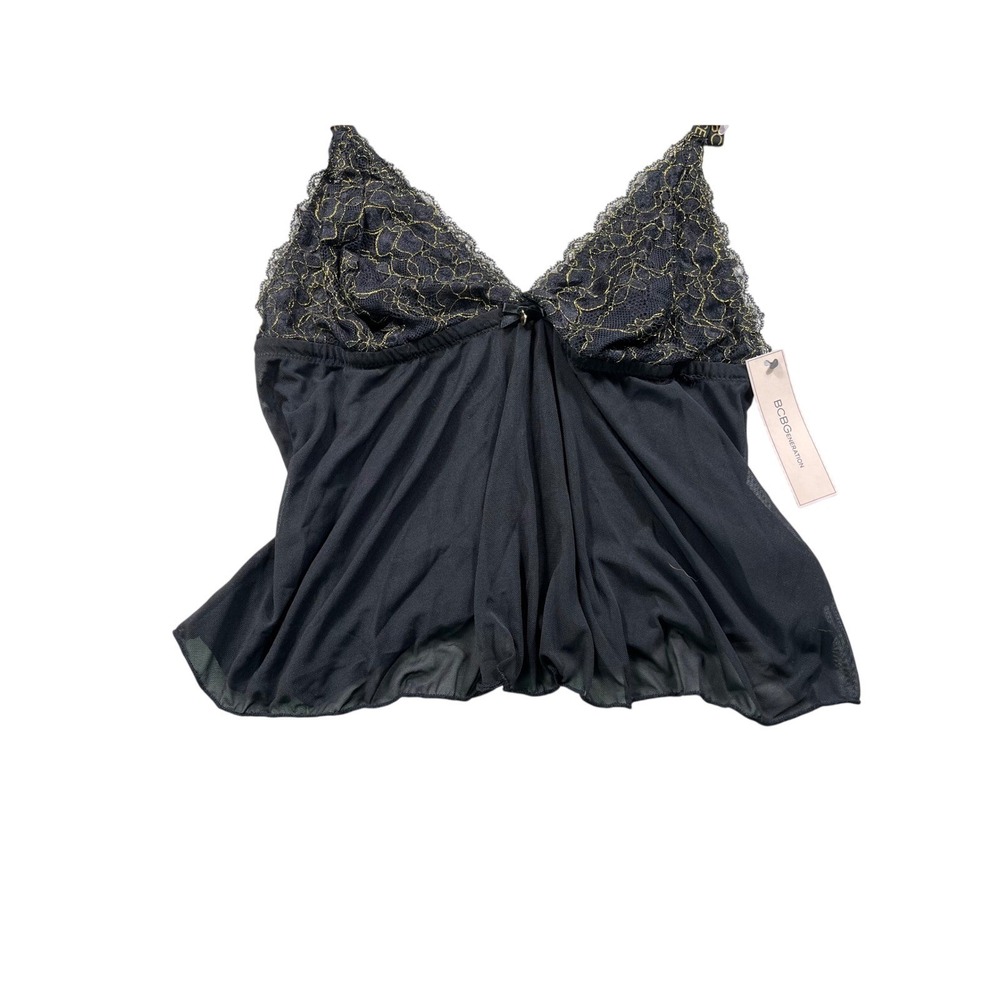 NWT BCBGeneration Black Sheer Lace Camisole & Panty Set 3X Gold Floral